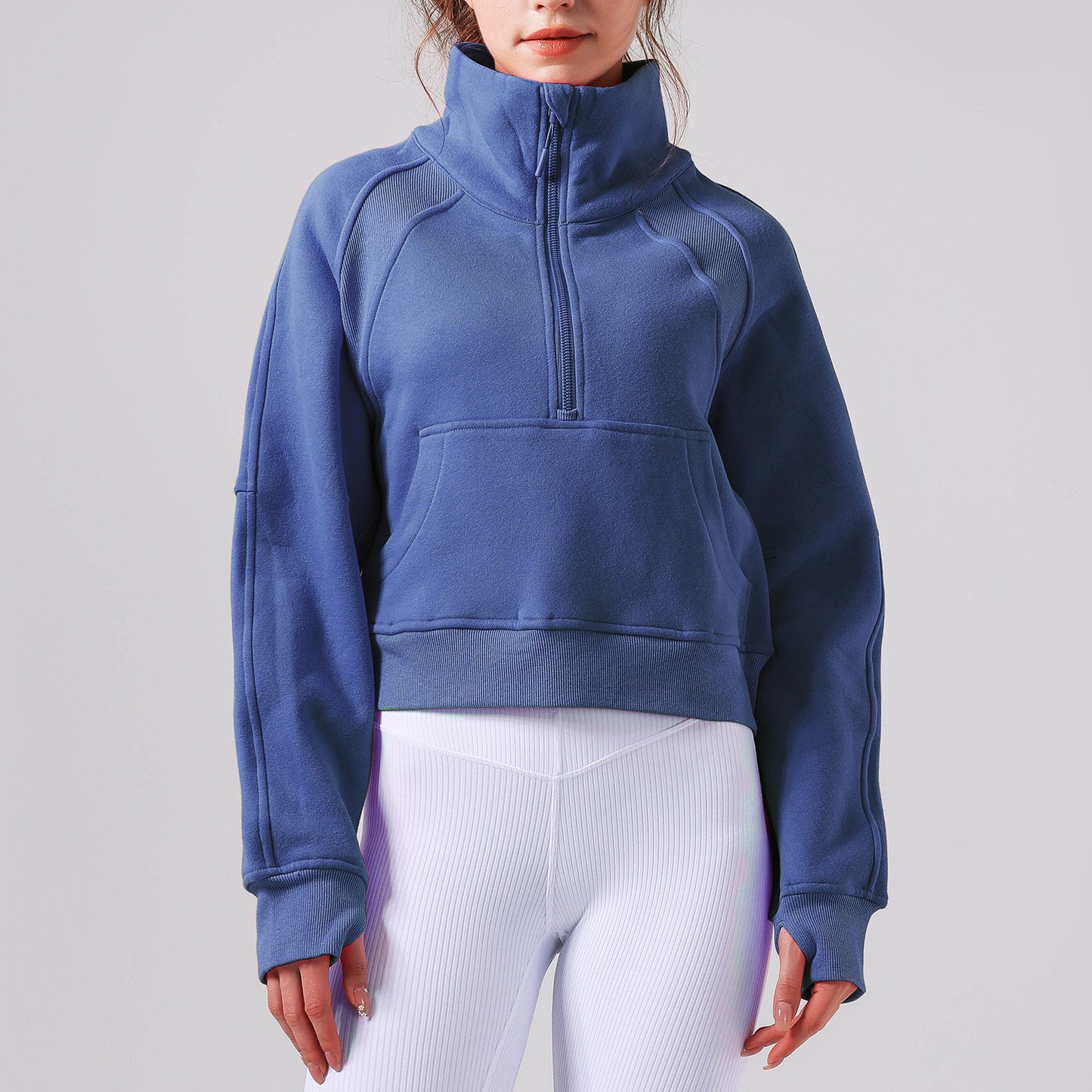 Autumn Winter Yoga Wear Sports Jacket Half Zipped Stand Collar Finger Lock Top Running Fitness Sweater
