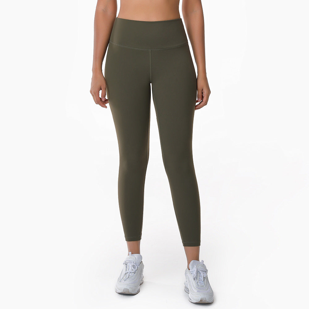 Nude Feel Yoga Pants Women Double Sided Brushed Breathable Tight Sports Pants High Waist Hip Lift Running Training Workout Ankle Length Pants