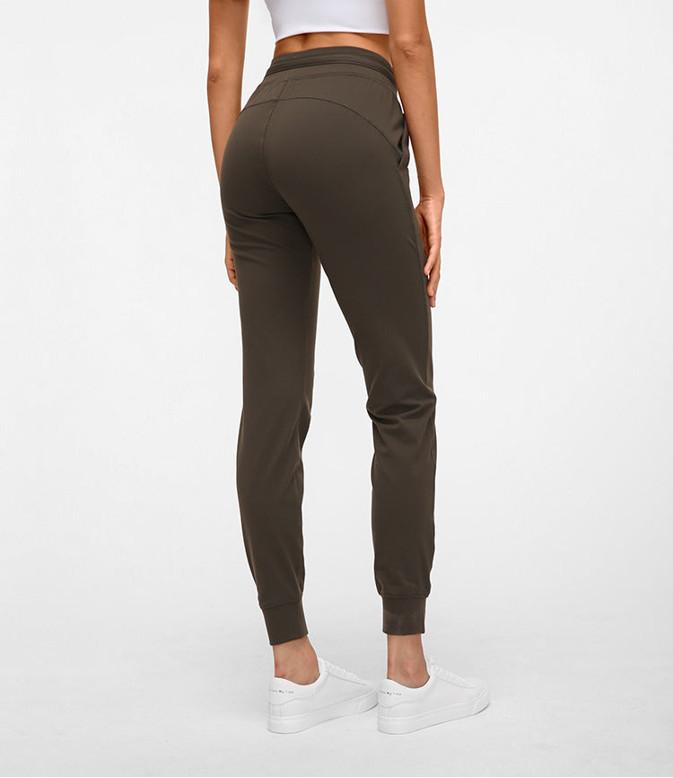 High Waist Yoga Pants Women Drawstring Quick Drying Elastic Running Fitness Pants Slim Fit Slimming Tappered Sports Pants