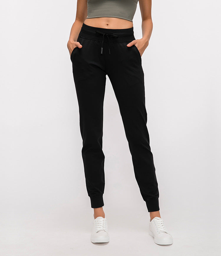High Waist Yoga Pants Women Drawstring Quick Drying Elastic Running Fitness Pants Slim Fit Slimming Tappered Sports Pants