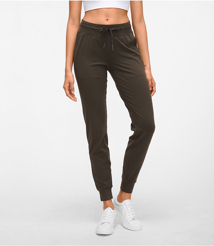 High Waist Yoga Pants Women Drawstring Quick Drying Elastic Running Fitness Pants Slim Fit Slimming Tappered Sports Pants