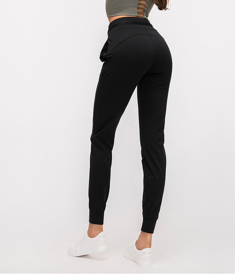 High Waist Yoga Pants Women Drawstring Quick Drying Elastic Running Fitness Pants Slim Fit Slimming Tappered Sports Pants
