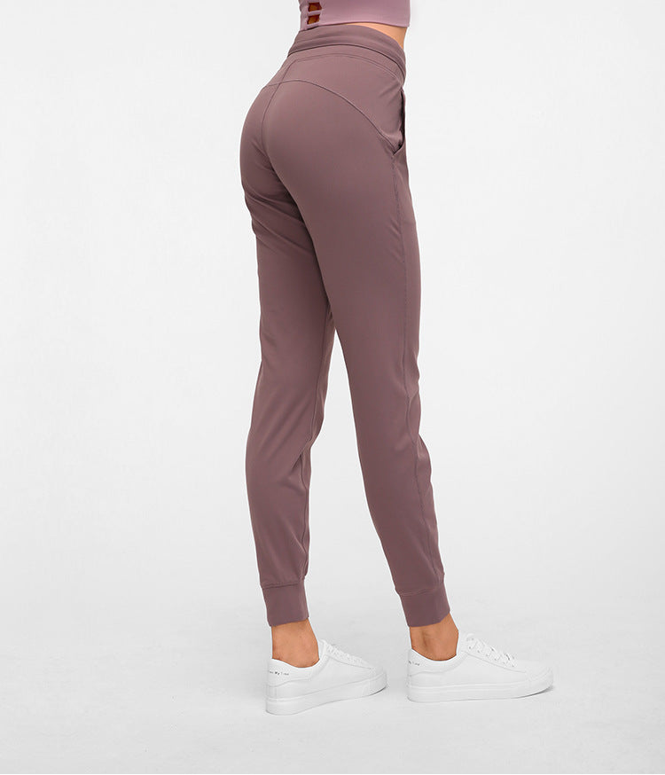 High Waist Yoga Pants Women Drawstring Quick Drying Elastic Running Fitness Pants Slim Fit Slimming Tappered Sports Pants