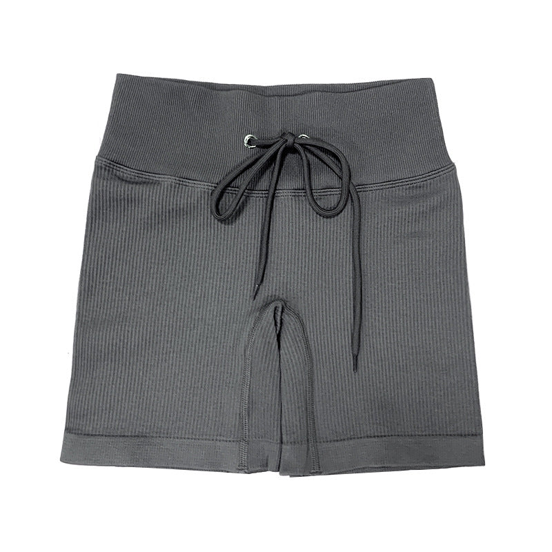 Quick Drying Seamless High Waist Sports Yoga Pants Women Thread Drawstring Peach Hip Fitness Pants Cycling Fitness Shorts