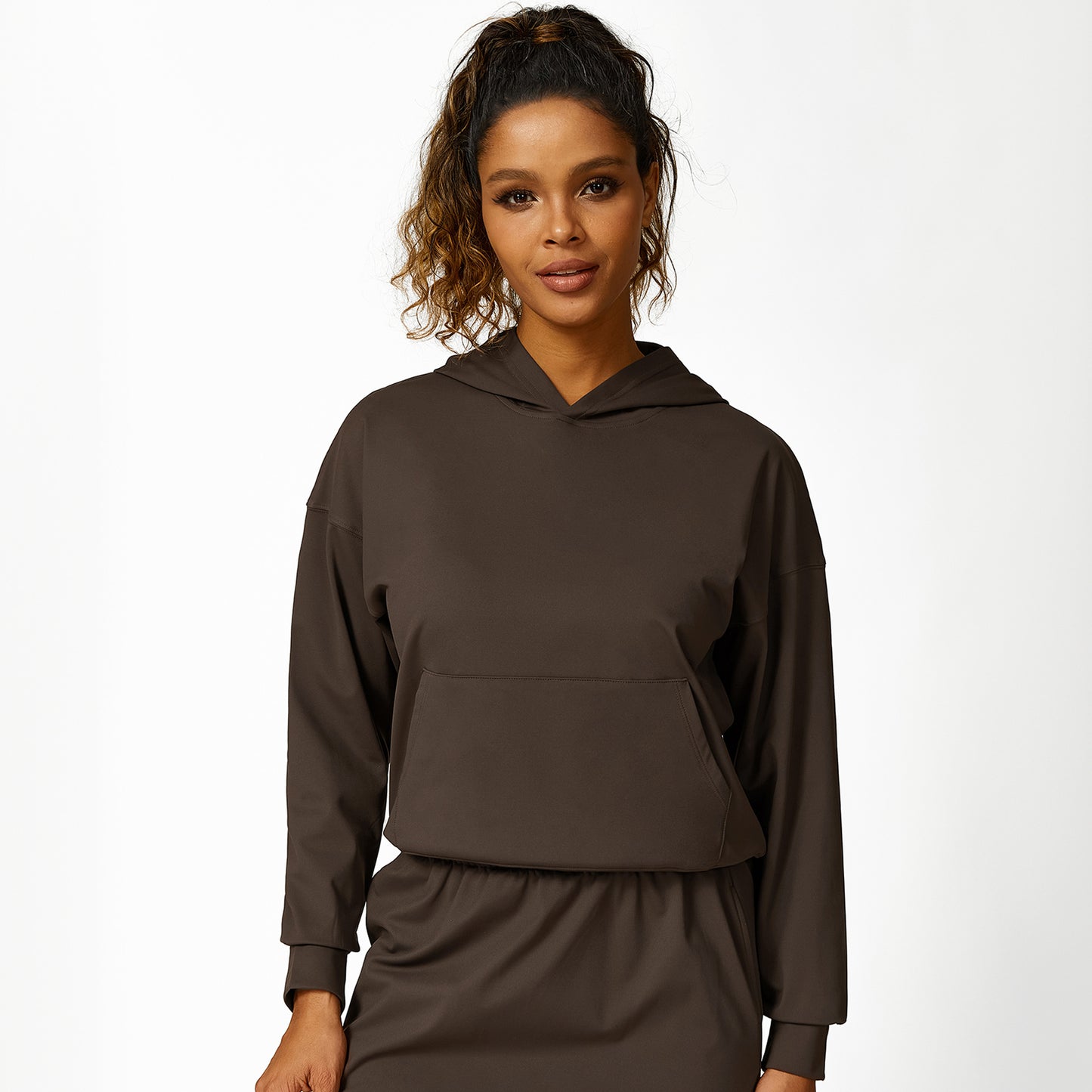 Fleece Hooded Sweatshirt Women Double Pocket Sweater Short Skirt Track Sweatpants Three Piece Workout Clothes