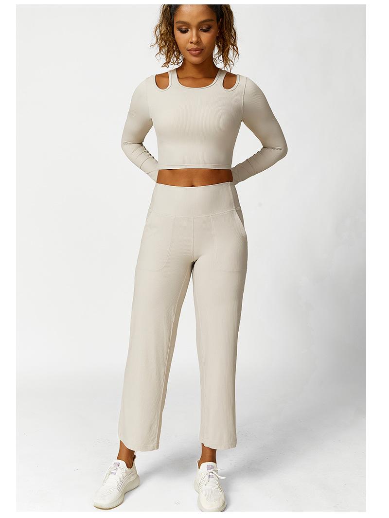 Hollow Out Cutout Shoulder Strap Yoga Long Sleeve Sports Vest With Chest Pad Running Fitness Clothes Yoga Suit