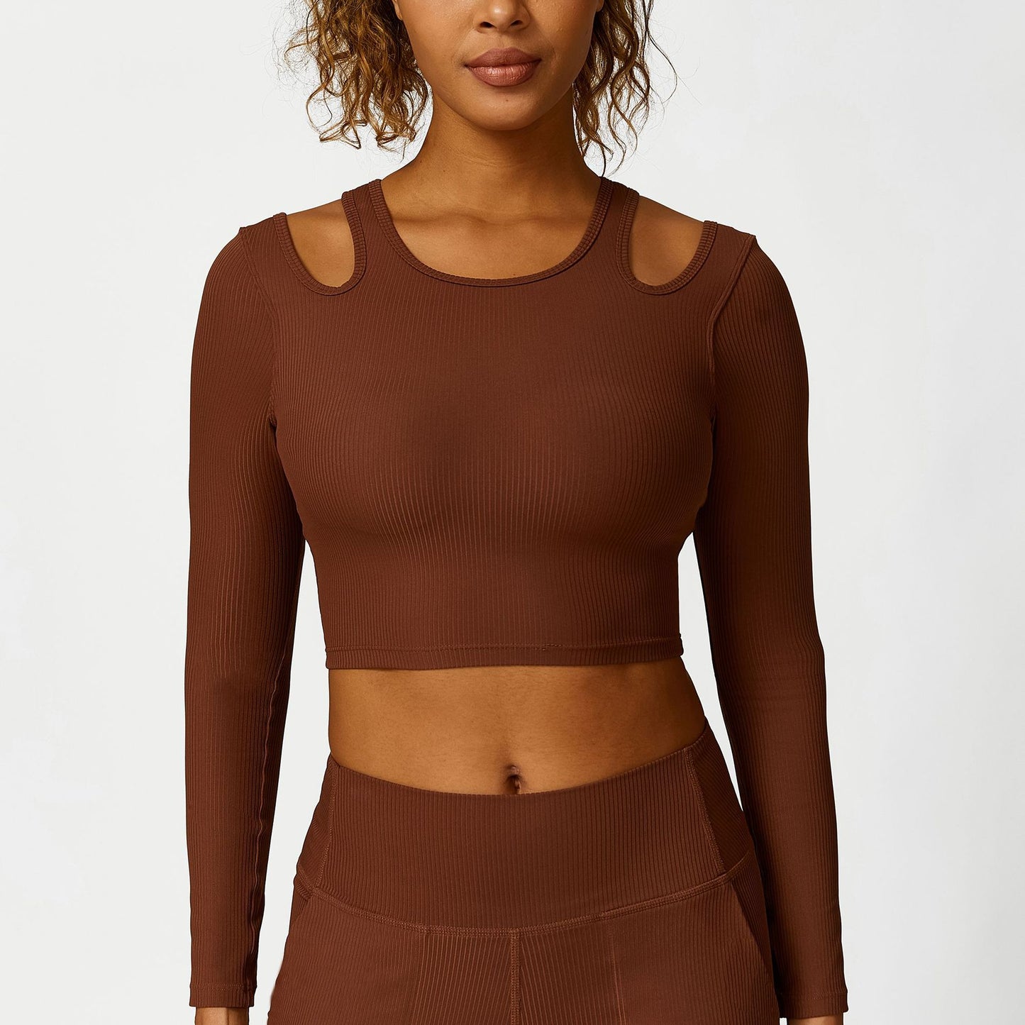 Hollow Out Cutout Shoulder Strap Yoga Long Sleeve Sports Vest With Chest Pad Running Fitness Clothes Yoga Suit