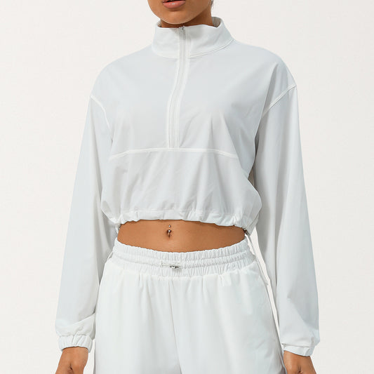 Summer Half Zipper Turtleneck Sun Protection Yoga Clothes Coat UV Protection Outdoor Skin Clothing Hoodie With Drawstrings Sun Protective Clothing