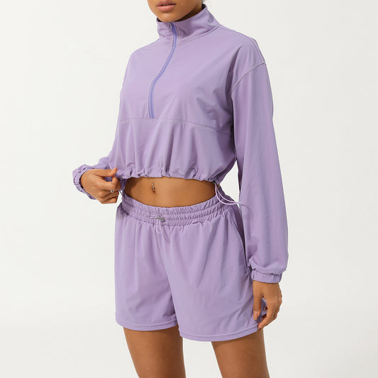 Summer Sports Sun Protection Long Sleeved UV Proof Top Quick Drying Breathable Shorts Casual Sun Protective Clothing Two Piece Set