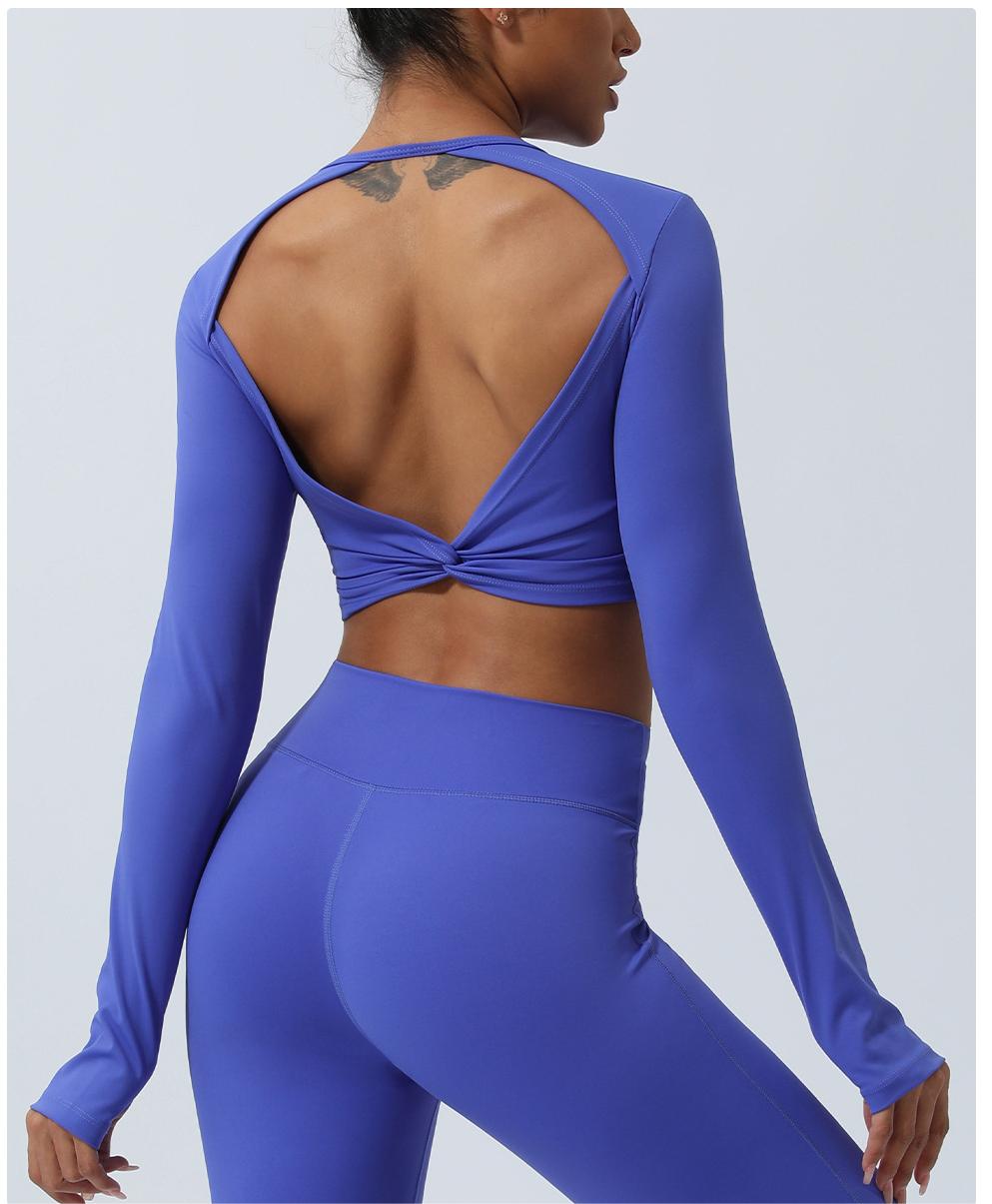 Spring Nude Feel Hollow Out Cutout Out Beauty Back Sports Top Twisted Short Yoga Clothes With Chest Pad Long Sleeve T Shirt Workout Clothes