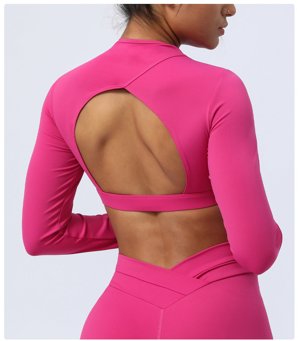 Hollow Out Cutout Out Beauty Back Yoga Clothing Top Long Sleeves Cropped Sports T Shirt Tight Workout Clothes Top Women