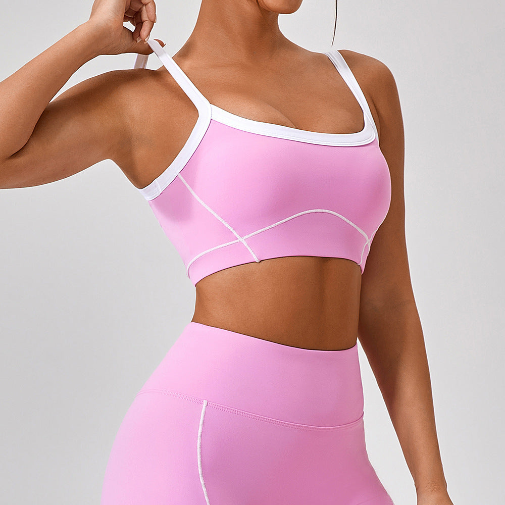 White Edge Nude Feel Outdoor Sports Underwear Women Shockproof High Strength Spaghetti Strap Beauty Back Yoga Vest
