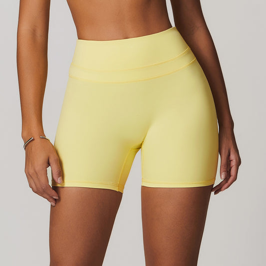Sollinarry Brushed Tight Yoga Shorts Stretch High Waist Peach Hip Lifting Running Workout Shorts