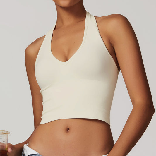 Sollinarry Breathable Halter Beauty Back Yoga Bra Seamless Sports Underwear Women Summer Shockproof Workout Top