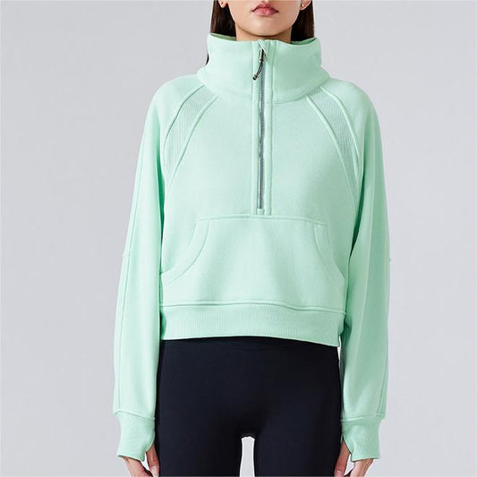 Half Zipper High Stand Collar Pullover Women Autumn Winter Outdoor Thermal Fleece Thickening Exercise Sweater