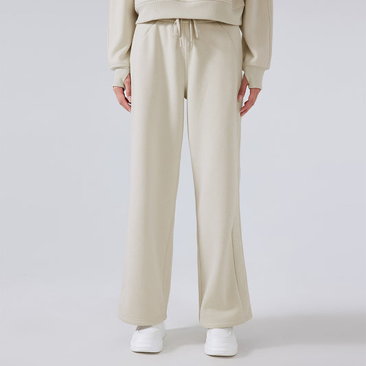 Winter Fleece Lined Warm Fitness Track Sweatpants Office All Matching Straight Loose Casual Trousers Women