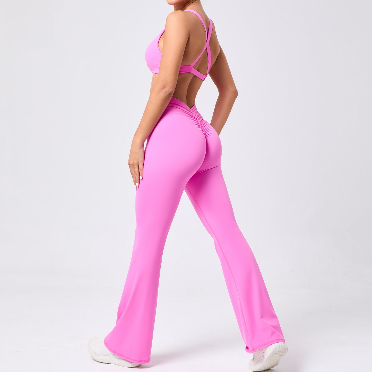 Tight Brushed Yoga Clothes Peach Hip Raise Micro Pull Quick Drying Beauty Back Fitness Sports Two Piece Set for Women