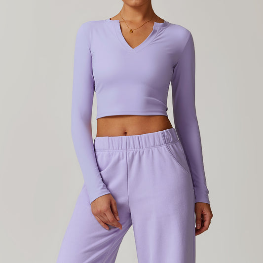 Sollinarry Tight Nude Feel Long Sleeved T Shirt Yoga Clothes Outdoor Sports Top Stretch Slimming Training Workout Clothes