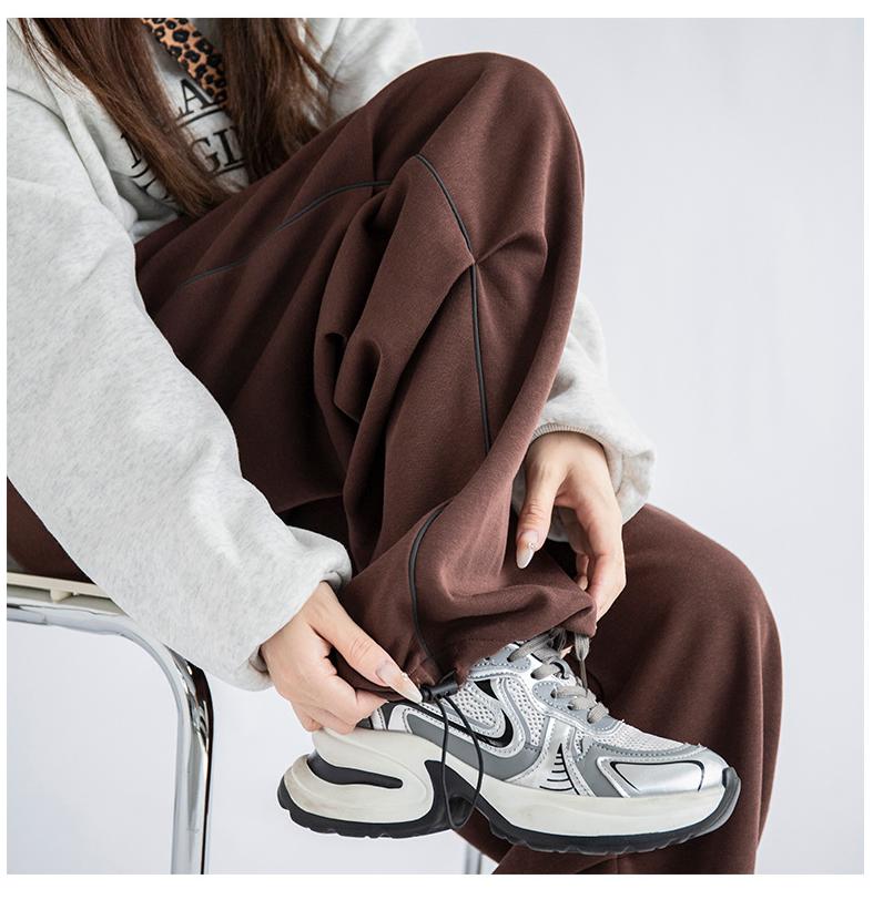 Casual Sports Pants Women Summer Luminous Strip Casual Pants High Waist Loose Texture Wide Leg Straight Pants