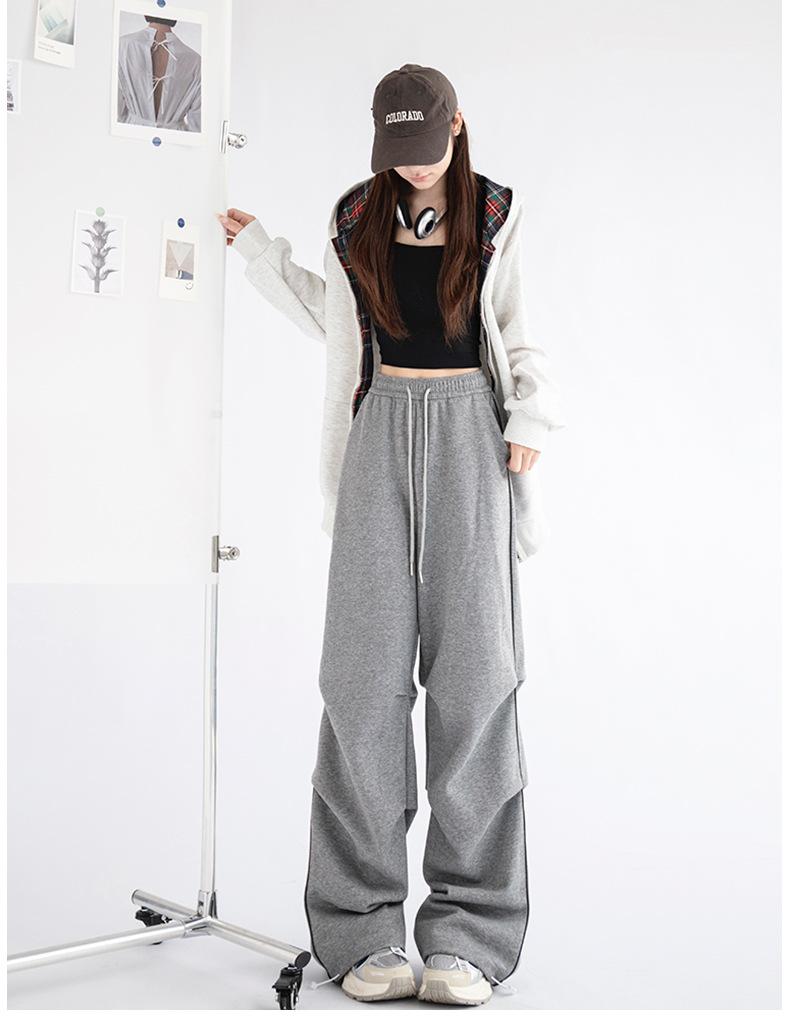 Casual Sports Pants Women Summer Luminous Strip Casual Pants High Waist Loose Texture Wide Leg Straight Pants