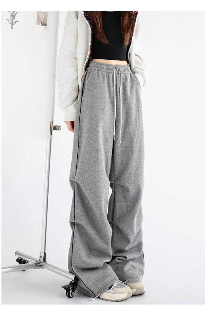 Casual Sports Pants Women Summer Luminous Strip Casual Pants High Waist Loose Texture Wide Leg Straight Pants