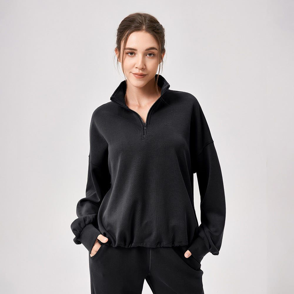 Women Fall Winter Yoga Wear Sports Sweater Modal Loose Casual Stand Collar Running Fitness Sports Top
