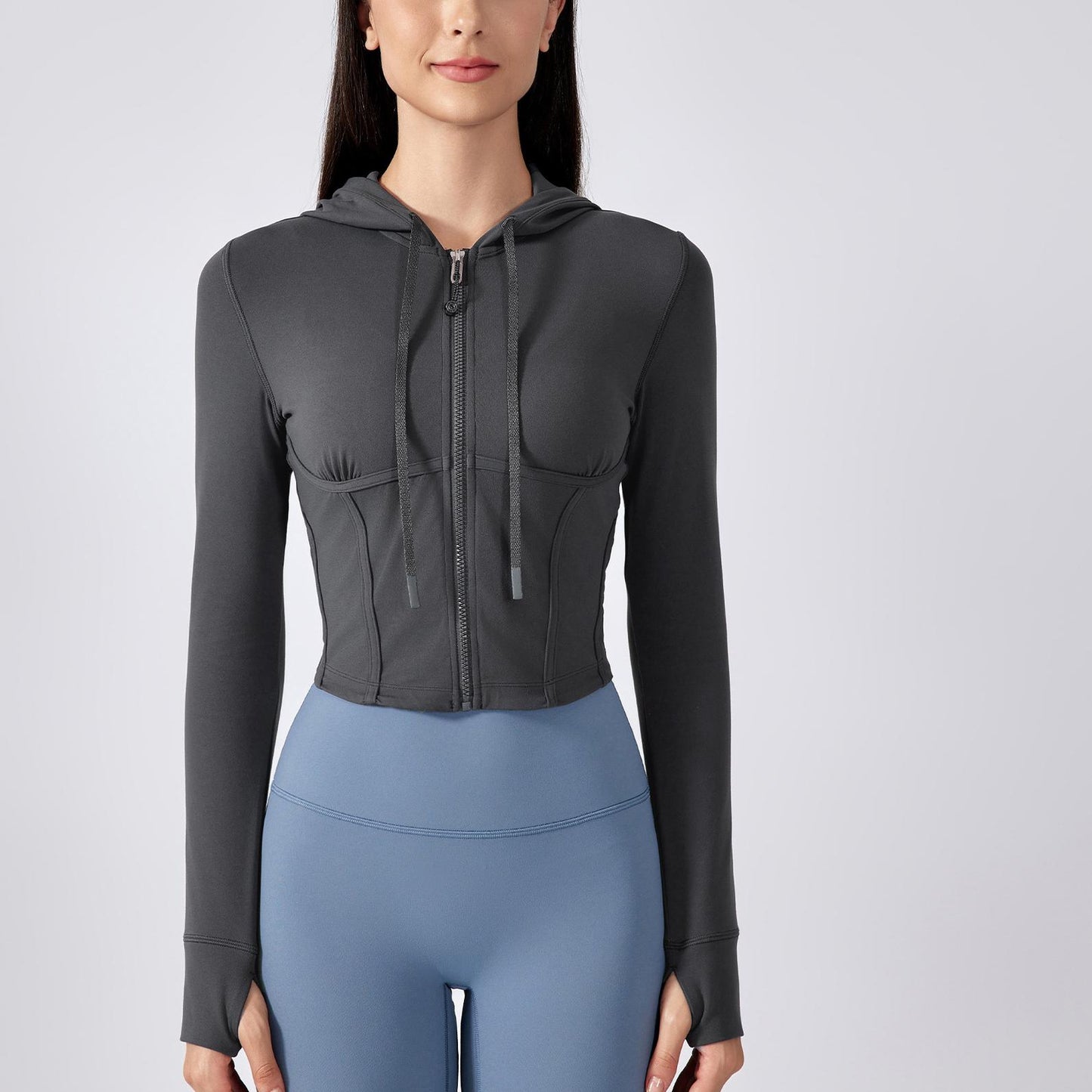 Outdoor Sports Workout Clothes Women Short Slim Fit Thin Yoga Wear Jacket Hooded Drawstring Coat
