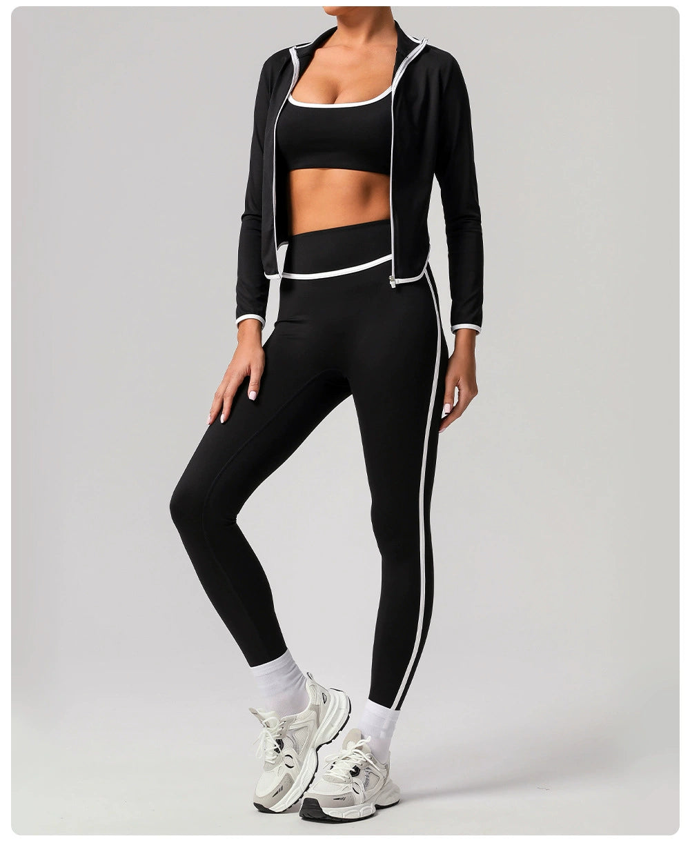 High Top Sports Suit Women Contrast Color Beauty Back Tight Nude Feel Yoga Suit Suit Running Fitness Yoga Wear