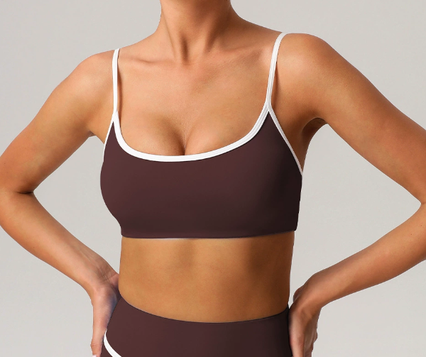 Contrast Color Thin Belt Sports Underwear Gather Shockproof Yoga Bra with Pad Outdoor Running Fitness Clothes