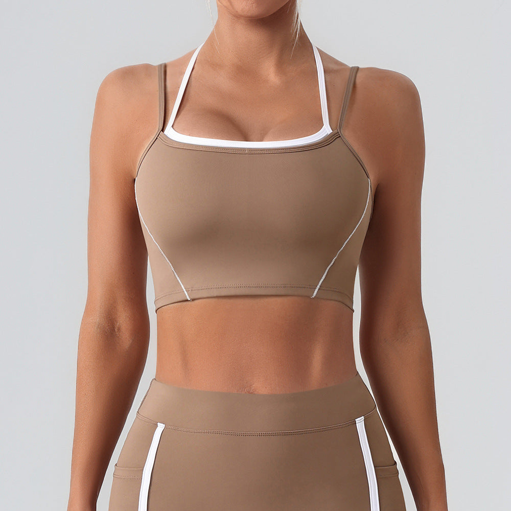 Faux Two Piece Halter Beauty Back Yoga Vest High Strength Running Sports Fitness Nude Feel Adjustable Strap Underwear