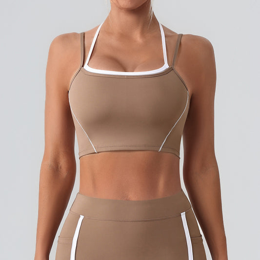 Faux Two Piece Halter Beauty Back Yoga Vest High Strength Running Sports Fitness Nude Feel Adjustable Strap Underwear