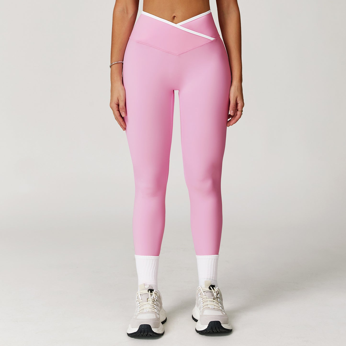 Sollinarry Nude Feel Skinny Yoga Pants Cross High Waist Contrast Color Tights Women Sports Running Fitness Pants