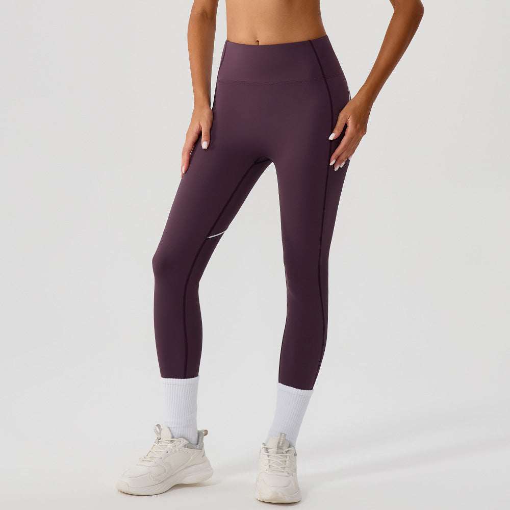 Contrast Color Yoga Clothes High Elastic Hip Lifting Sport Fitness Pants High Waist Nude Feel Outer Wear Running Sports Ninth Pants
