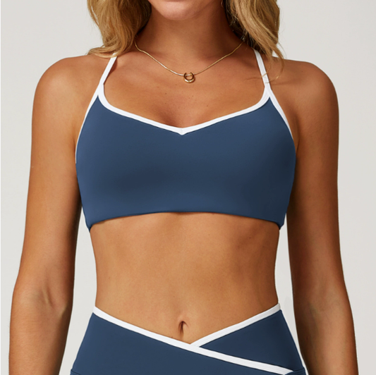 Sollinarry Nude Feel Yoga Bra Hollow Out Cutout out Beauty Back Contrast Color Quick Drying Bra Sports Running Workout Underwear