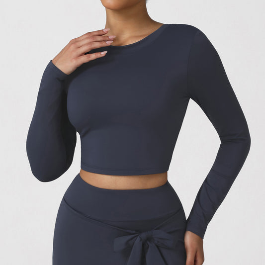 Autumn Winter Yoga Exercise Top Backless Sexy Slim Long Sleeve Women Dance Training Workout Clothes with Pad