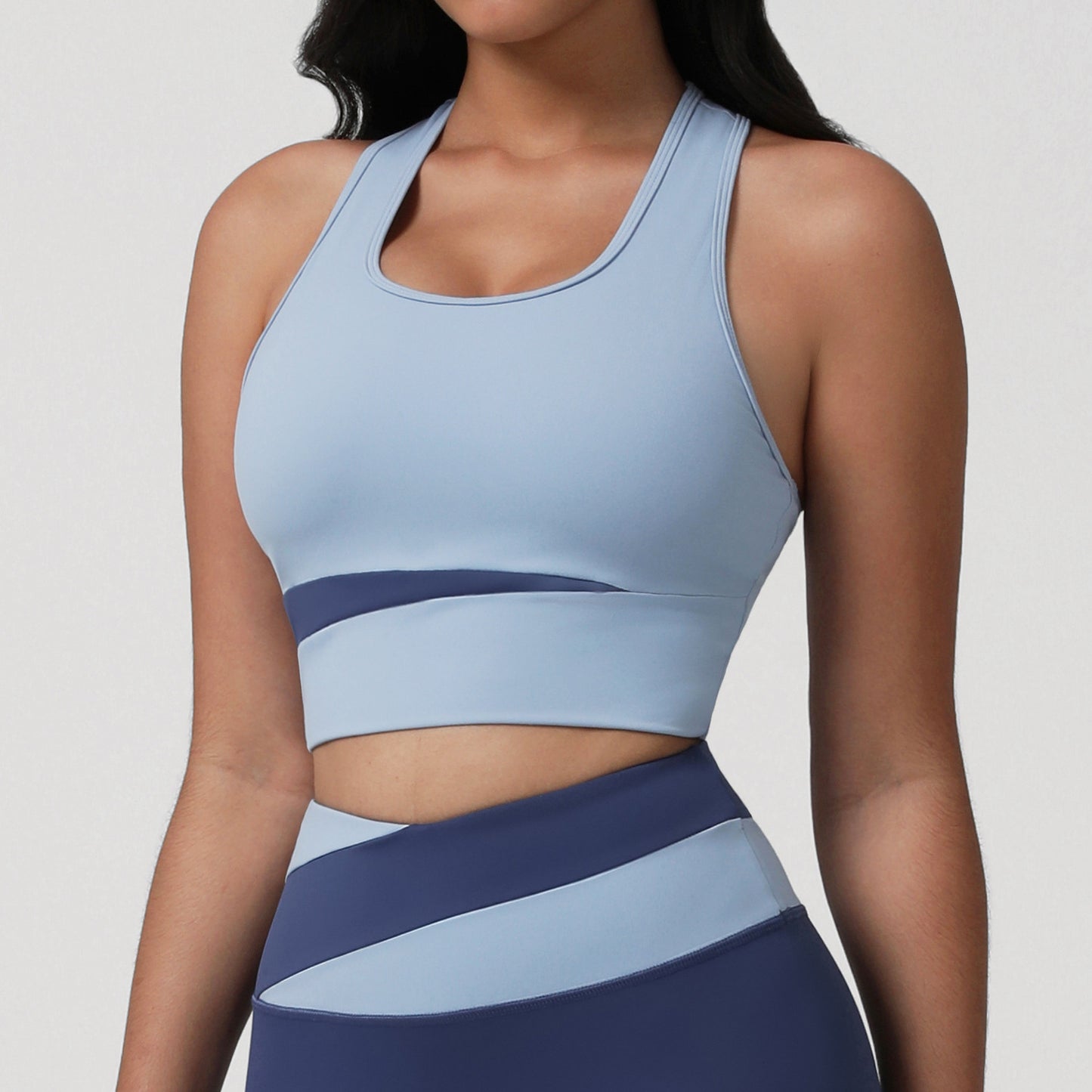 High Strength Shockproof Yoga Bra Contrast Color H Shaped Beauty Back Fitness Vest with Chest Pad Running Sports Bra