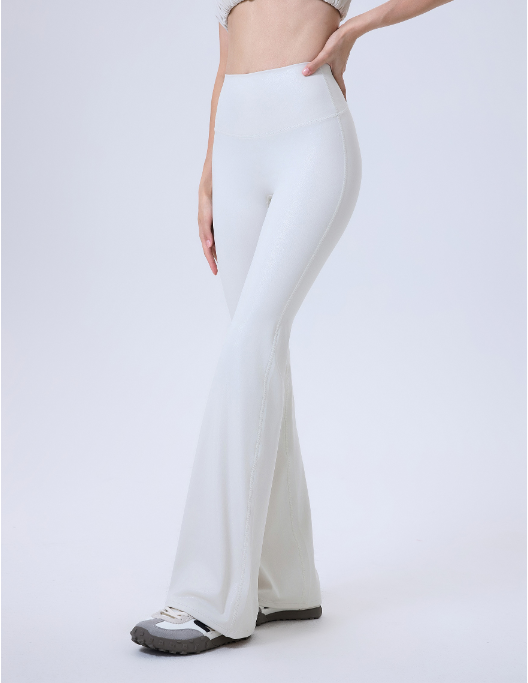 High Waist Faux Leather Sports Bell Bottom Pants Seamless Anti Hemmed Trousers Women Running Thin Fitness Pants Yoga Pants