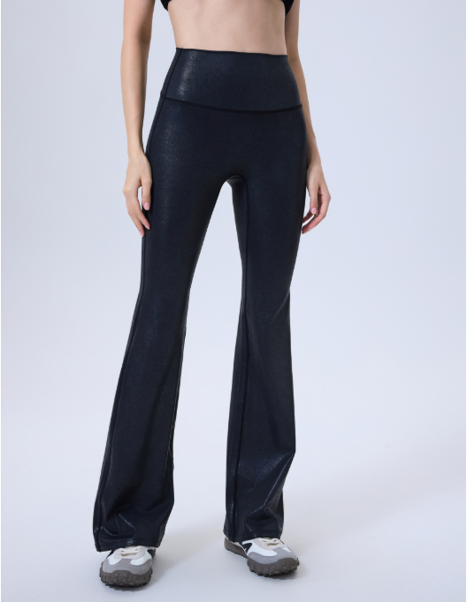 High Waist Faux Leather Sports Bell Bottom Pants Seamless Anti Hemmed Trousers Women Running Thin Fitness Pants Yoga Pants