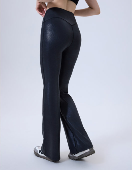 High Waist Faux Leather Sports Bell Bottom Pants Seamless Anti Hemmed Trousers Women Running Thin Fitness Pants Yoga Pants