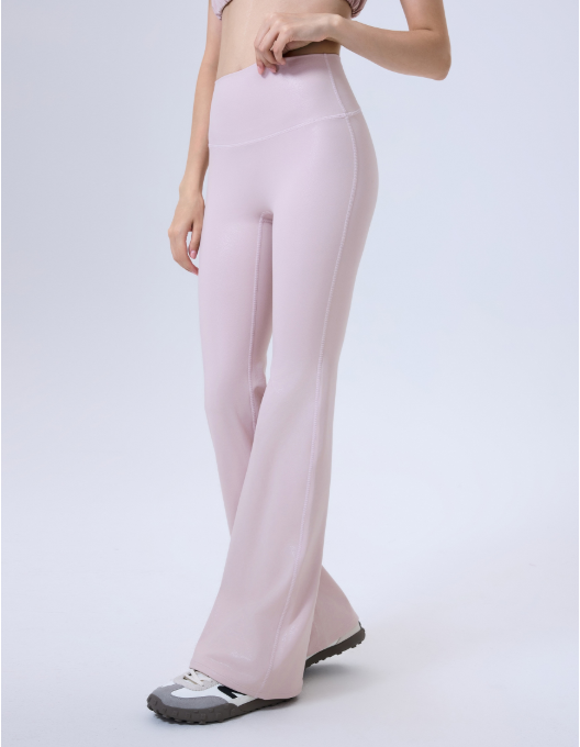 High Waist Faux Leather Sports Bell Bottom Pants Seamless Anti Hemmed Trousers Women Running Thin Fitness Pants Yoga Pants