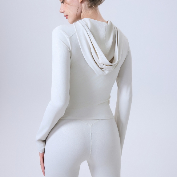 Faux Leather Nude Feel Sports Jacket Slim Fit Slimming Zipper Workout Clothes Top Hooded Comfortable Yoga Clothes Long Sleeve