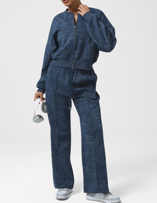 Casual Sports Autumn Winter Suit Irregular Asymmetric Pattern Print High Sense Two Piece Sets Warm Yoga Clothes