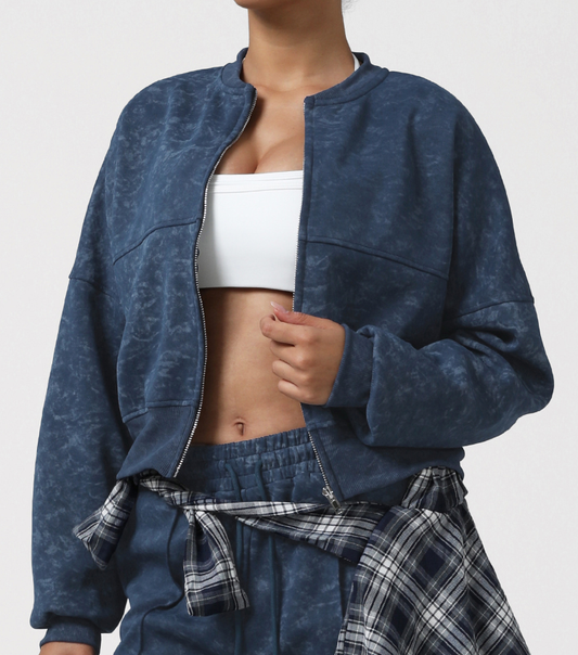 Printed Sport Cardigan Sweater Women Autumn Winter Zipped Stand Collar Coat Outdoor Running Fitness Clothes