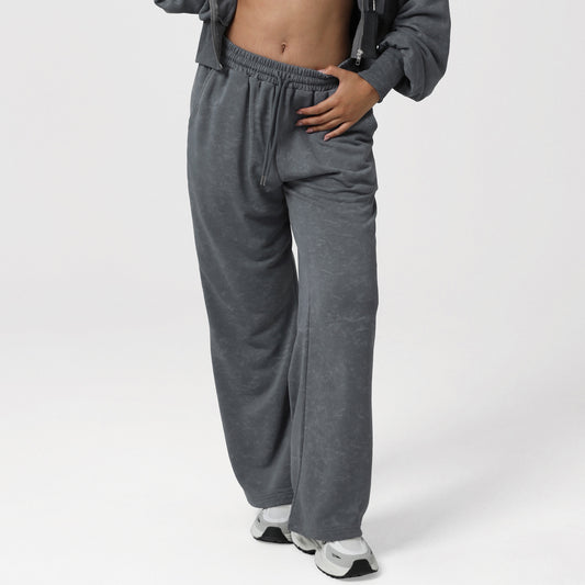 Autumn Winter High Waist Casual Pants Tie Dyed Printed Loose Track Pants Women Drooping Slimming Straight Fitness Wide Leg Pants