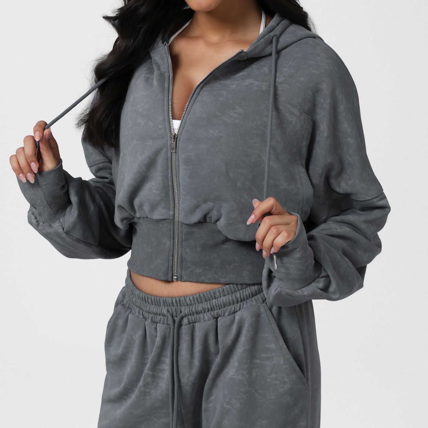 Autumn Winter Sports Casual Hooded Hoodie Short Waist Retro Printed Cardigan Coat Yoga Workout Clothes