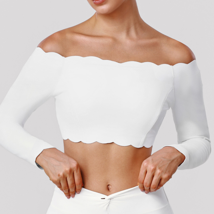 Lace Yoga Jacket Women Fitness off Shoulder Long Sleeved T shirt Casual Sports Slim Fitting Top with Pad