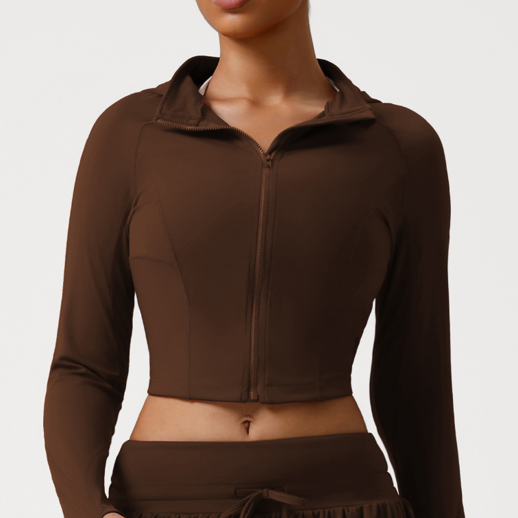 Slim Fit Running Top Stand Collar Fitness Coat Training Nude Feel Long Sleeve Yoga Wear Women