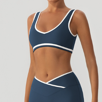 Contrast Color with Chest Pad Wide Shoulder Strap Sports Underwear Shockproof Women Yoga Bra Outer Window Fitness Vest