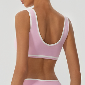 Contrast Color with Chest Pad Wide Shoulder Strap Sports Underwear Shockproof Women Yoga Bra Outer Window Fitness Vest