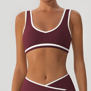Contrast Color with Chest Pad Wide Shoulder Strap Sports Underwear Shockproof Women Yoga Bra Outer Window Fitness Vest